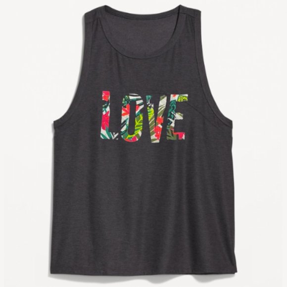 LOVE Tank Ultra Soft Graphic Tank Tropical Graphic GRAY SZ Small NEW! - Picture 3 of 9